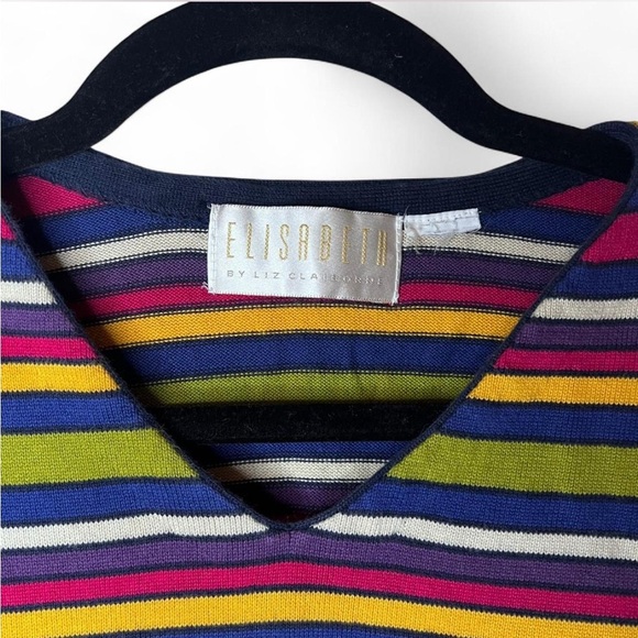 Liz Claiborne Elisabeth 3X Rainbow Stripe Oversized Tee V-Neck Y2K Vibe - Picture 4 of 6